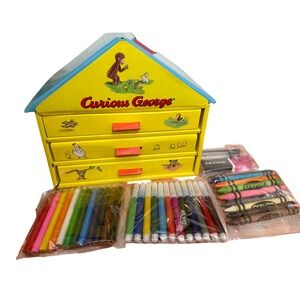 Curious George 40-Piece Art Set Kids Activity Kit House Shaped Storage Chest Box